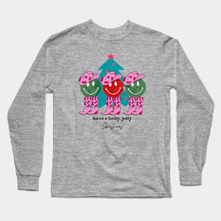 Have a holly, jolly Christmas smiley face cowgirls Long Sleeve T-Shirt